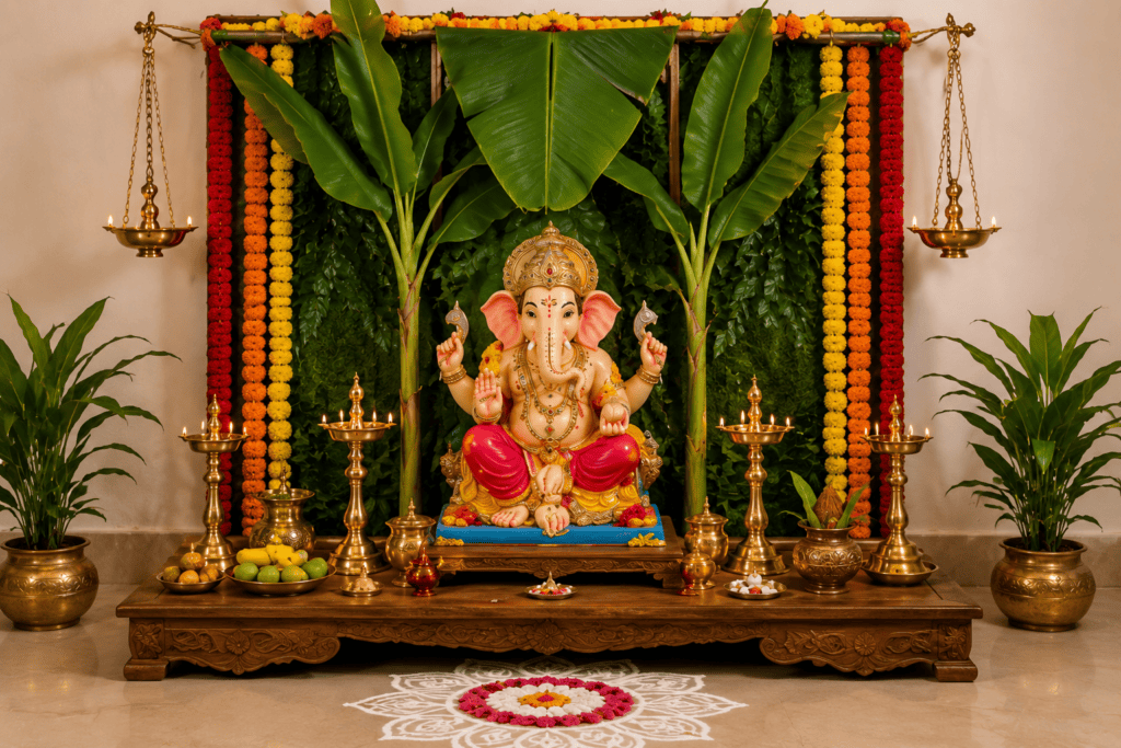 Home Ganpati Decoration Photo