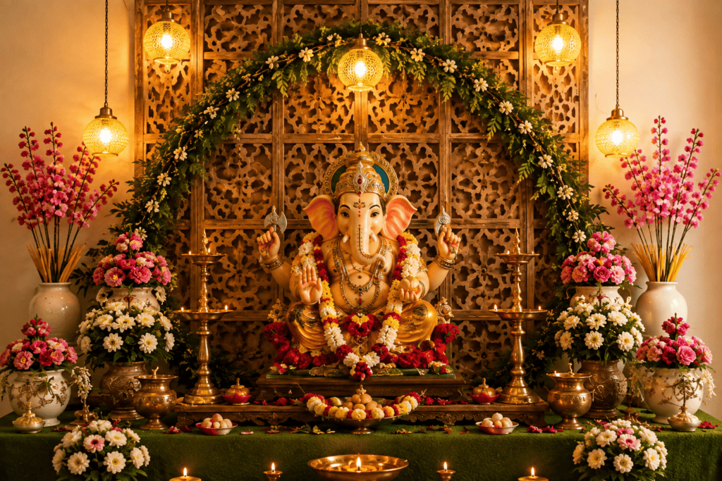 Home Ganpati Decoration Photo