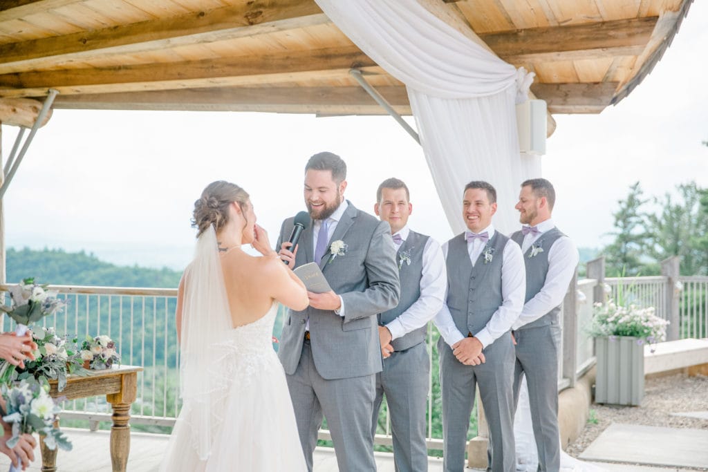Groom doing Personal Vows - Lavender Rain Inspired Wedding - Le Belvedere- Grey Loft Studio- Ottawa Wedding Photographer - Affordable - Cheap - Fine Art - Best - Kanata Photographer - Wedding Videographer Ottawa - Light and Airy - Beautiful - Timeless - Organic Photographer Carp - Stittsville