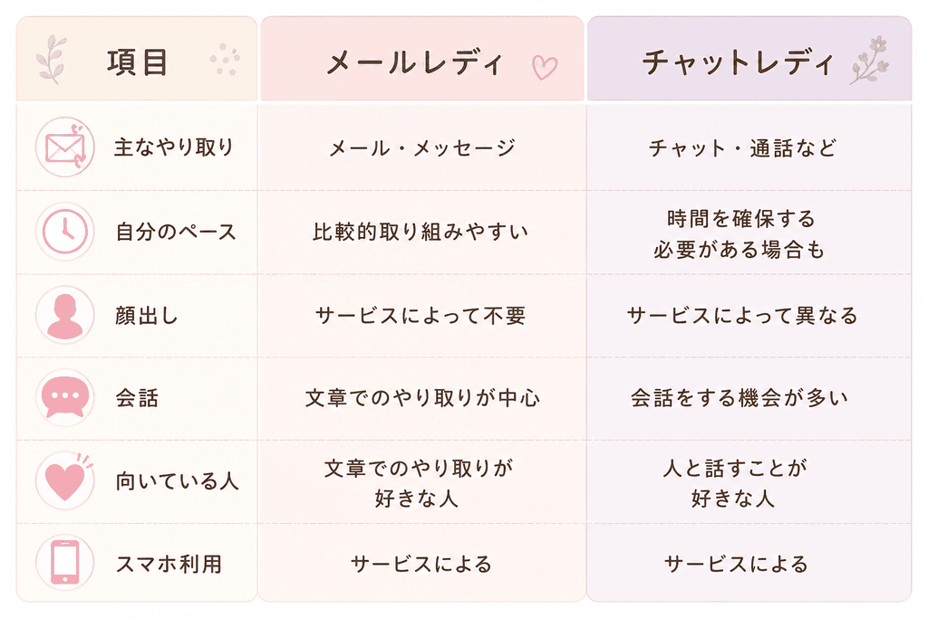 サービスの違いについての画像