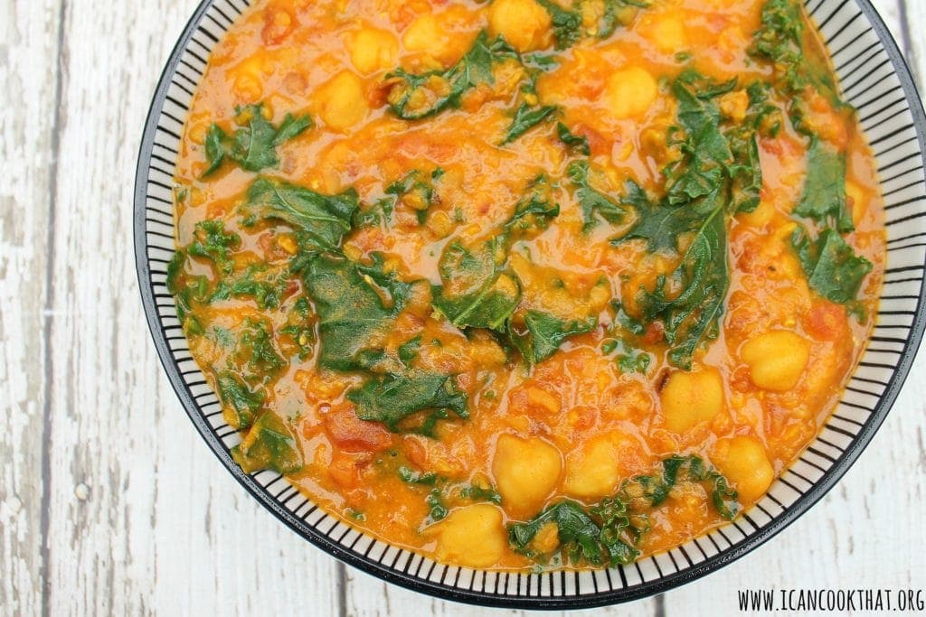 Coconut Curry Lentil Chickpea Bowls with Kale