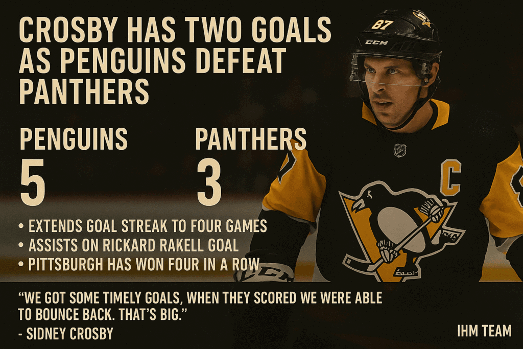 Sidney Crosby celebrates after scoring against the Florida Panthers