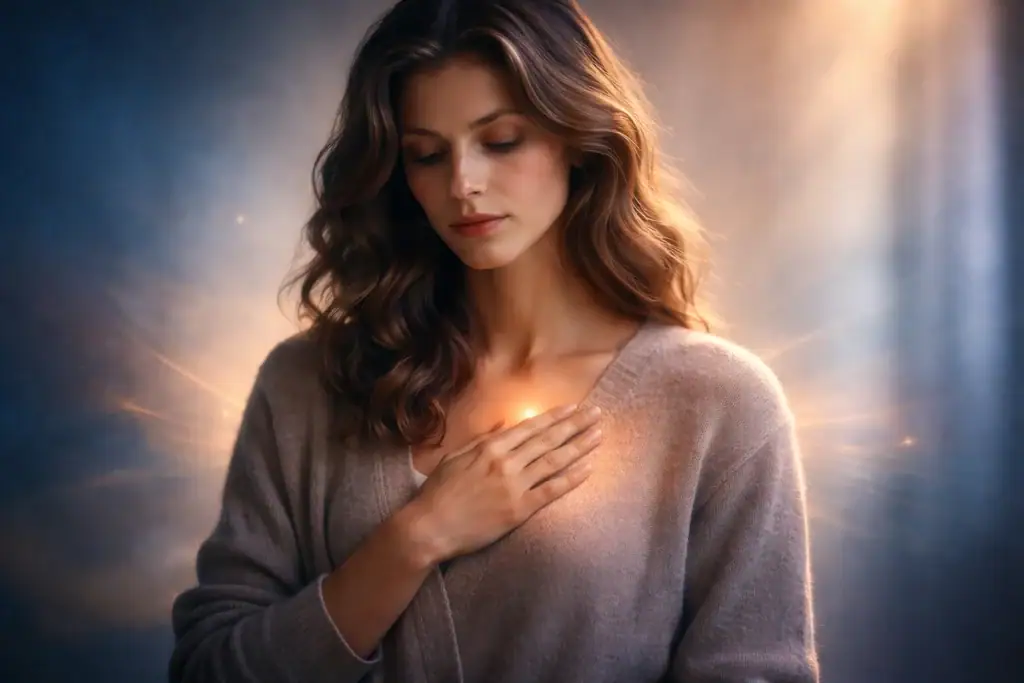 Person noticing subtle body signals, representing intuition and health awareness