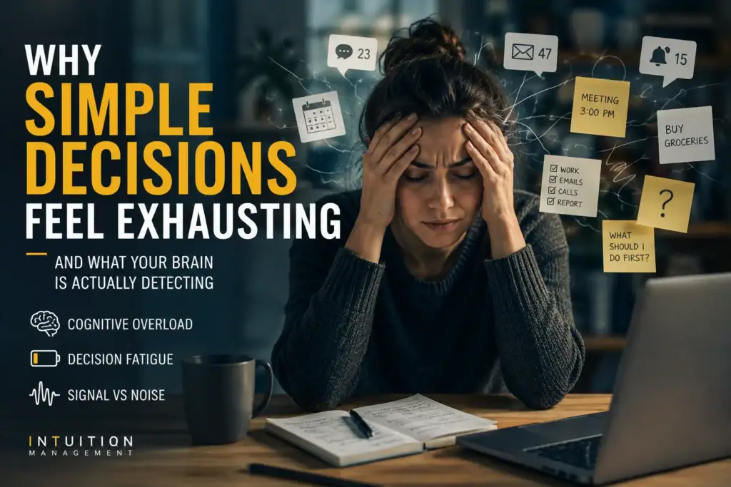 Person experiencing cognitive overload and decision fatigue while struggling with simple daily decisions