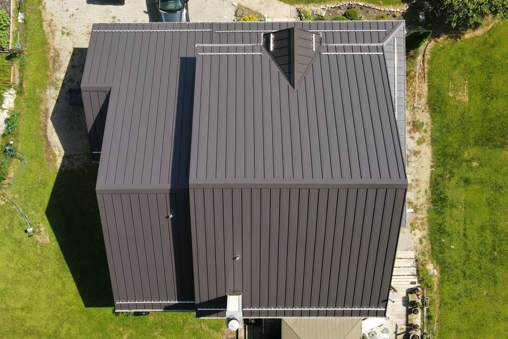 Aerial view of standing seam metal roof in Fl.