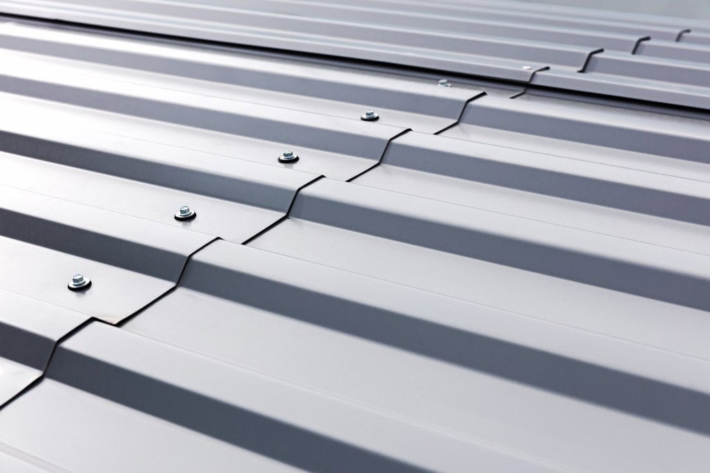 Close up of a grey closed metal fastener roof.
