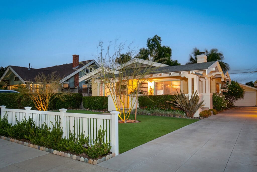 Evening photo of Exterior of a North Park Craftsman home