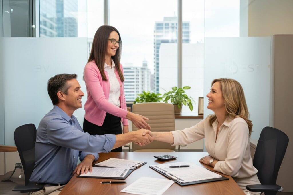 A Realtor Closing a Deal and Shaking Hands in an Office