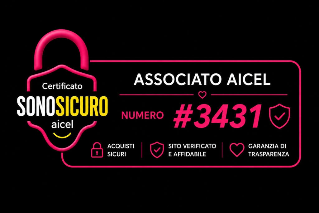 Certificato SonoSicuro AICEL numero 3431 per e-commerce sicuro e verificato - Versione Dark