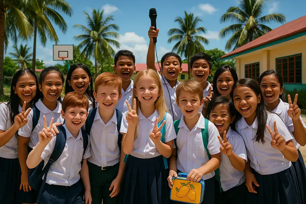 Happy expat children at international school in the Philippines.