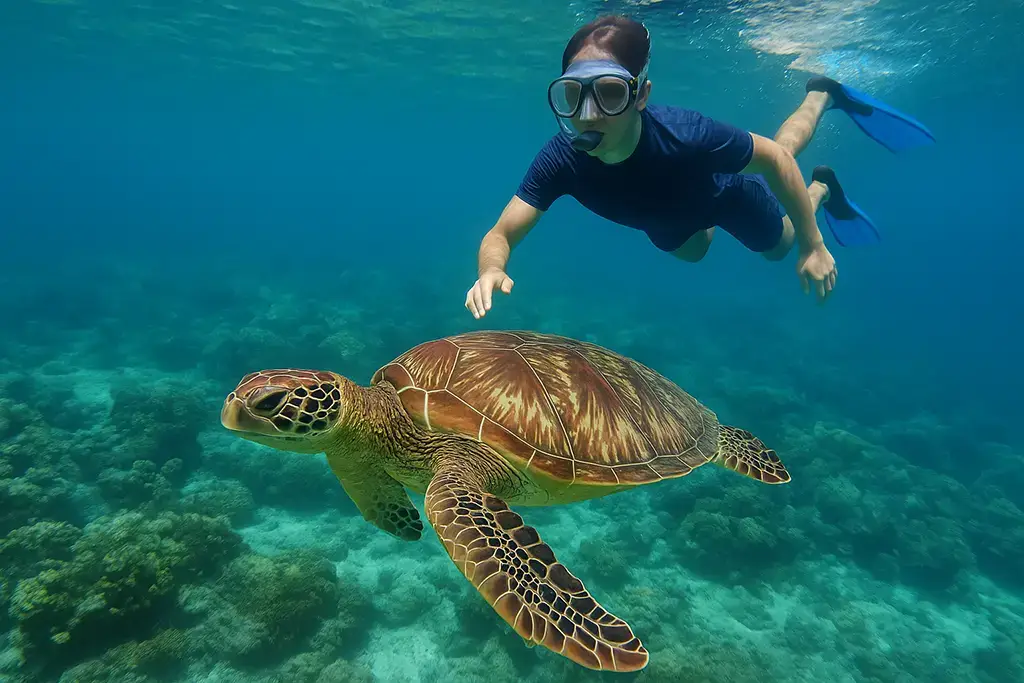 Snorkeling with sea turtles in Apo Island – a top marine sanctuary in the Philippines.