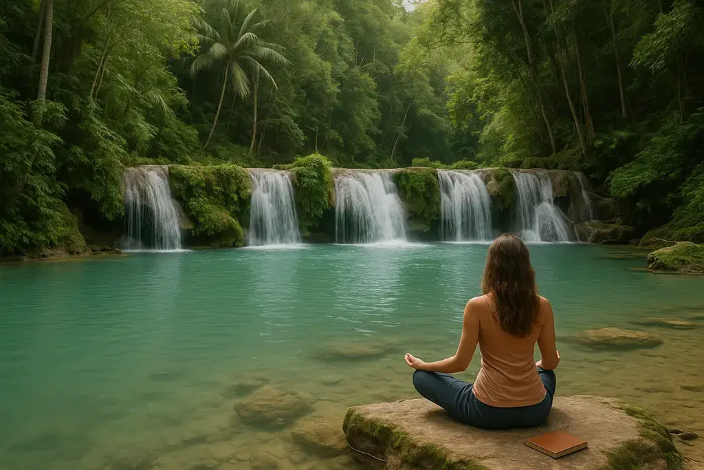 Peaceful moment at Cambugahay Falls in Siquijor – healing and mystic island in the Philippines.
