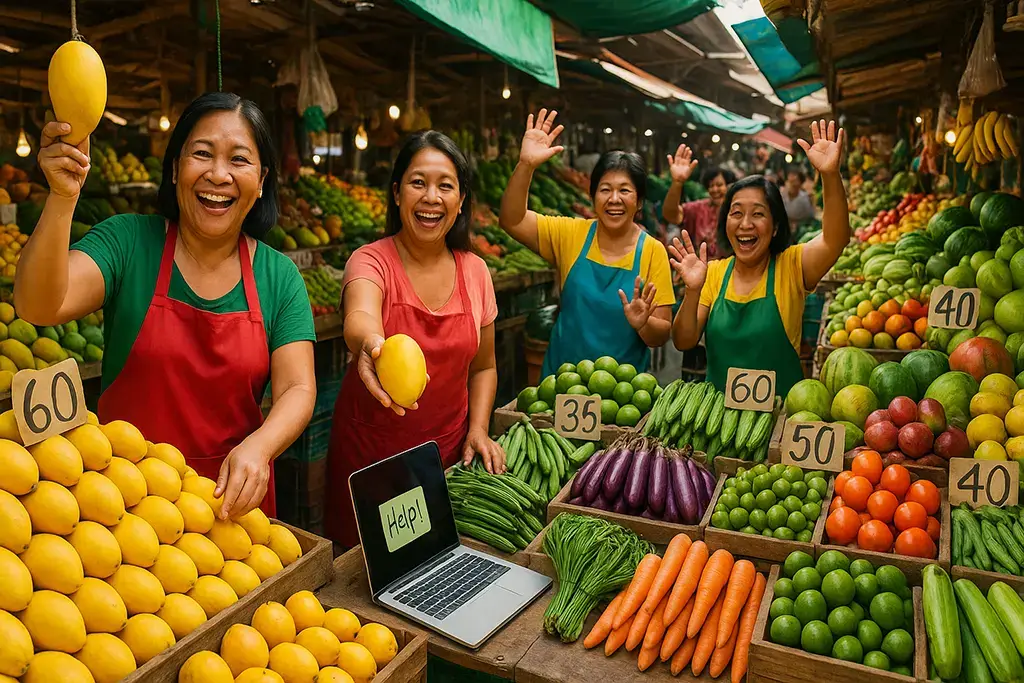 Fresh produce and friendly faces at a Filipino market – expat grocery day.