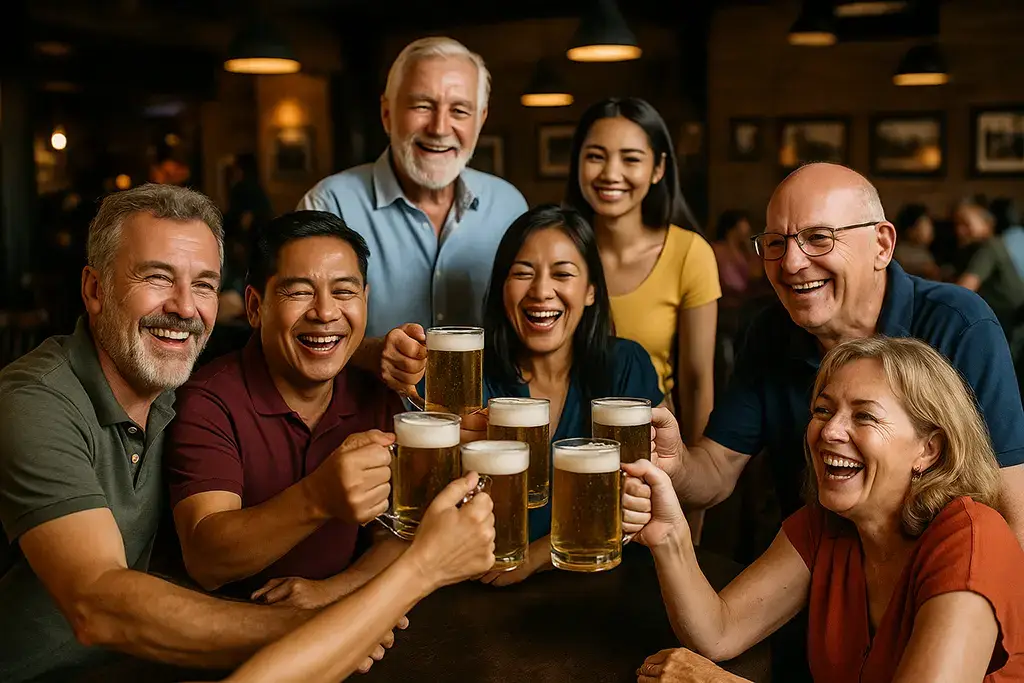 A typical gathering of several expats for a beer with others.