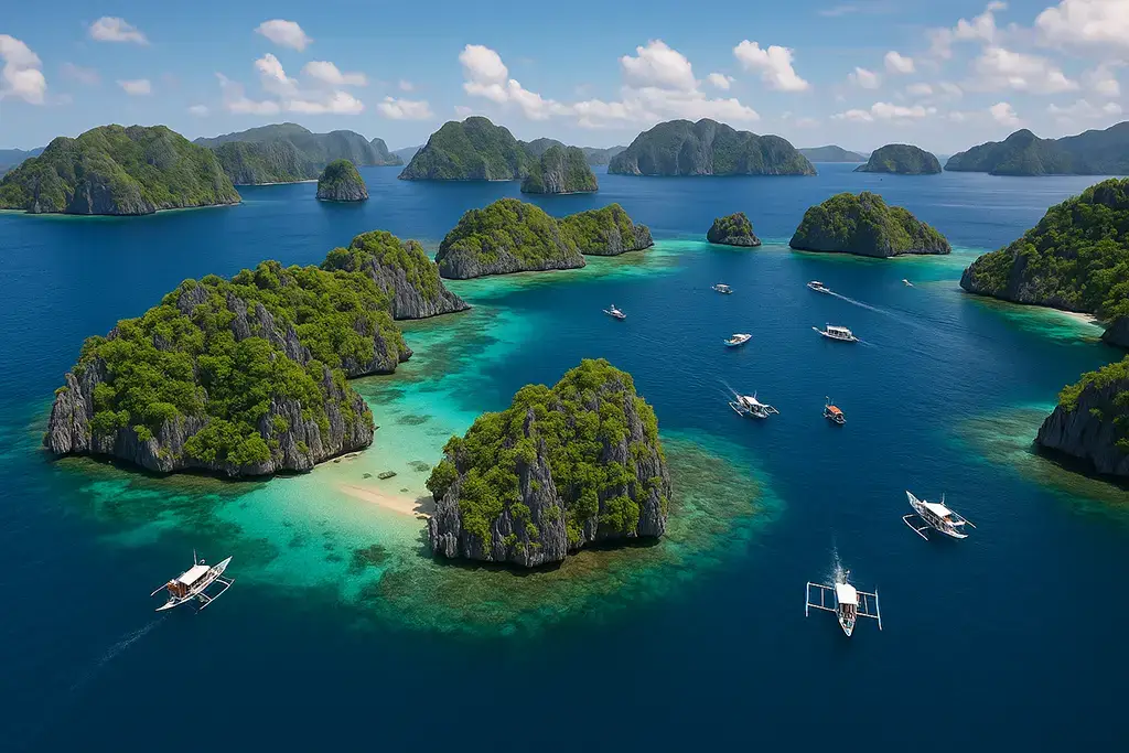 Aerial view of tropical Philippine islands ideal for island hopping.