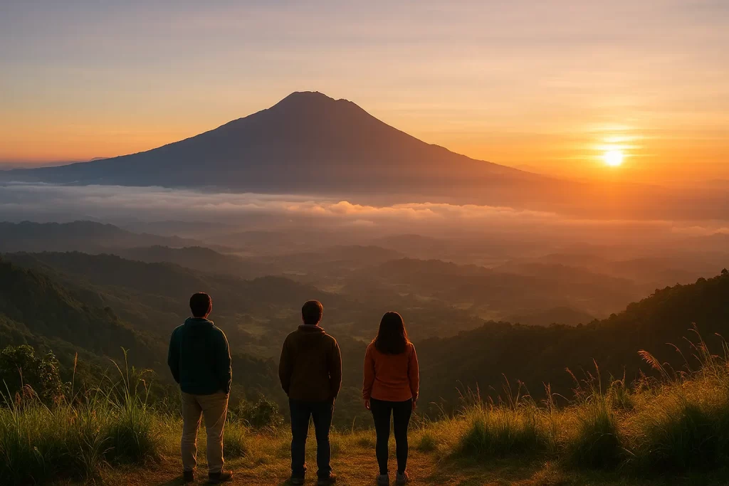 Sunrise over Mt. Apo, the highest peak in the Philippines, surrounded by lush Davao rainforest.