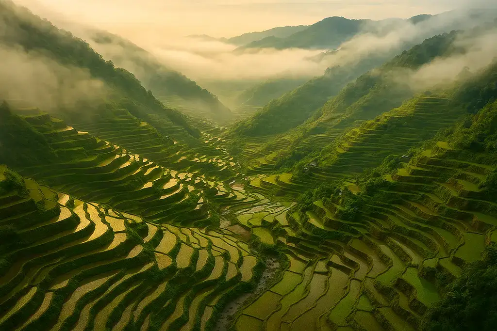 Banaue Rice Terraces at sunrise in Ifugao, Philippines.