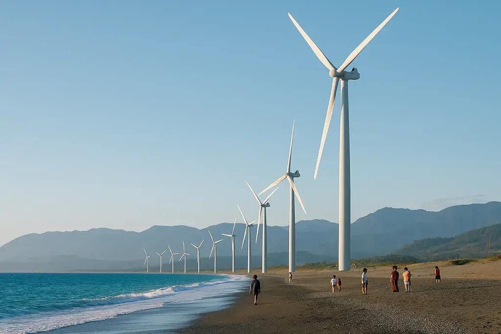 Bangui Windmills lined along the coast in Ilocos Norte, Luzon.