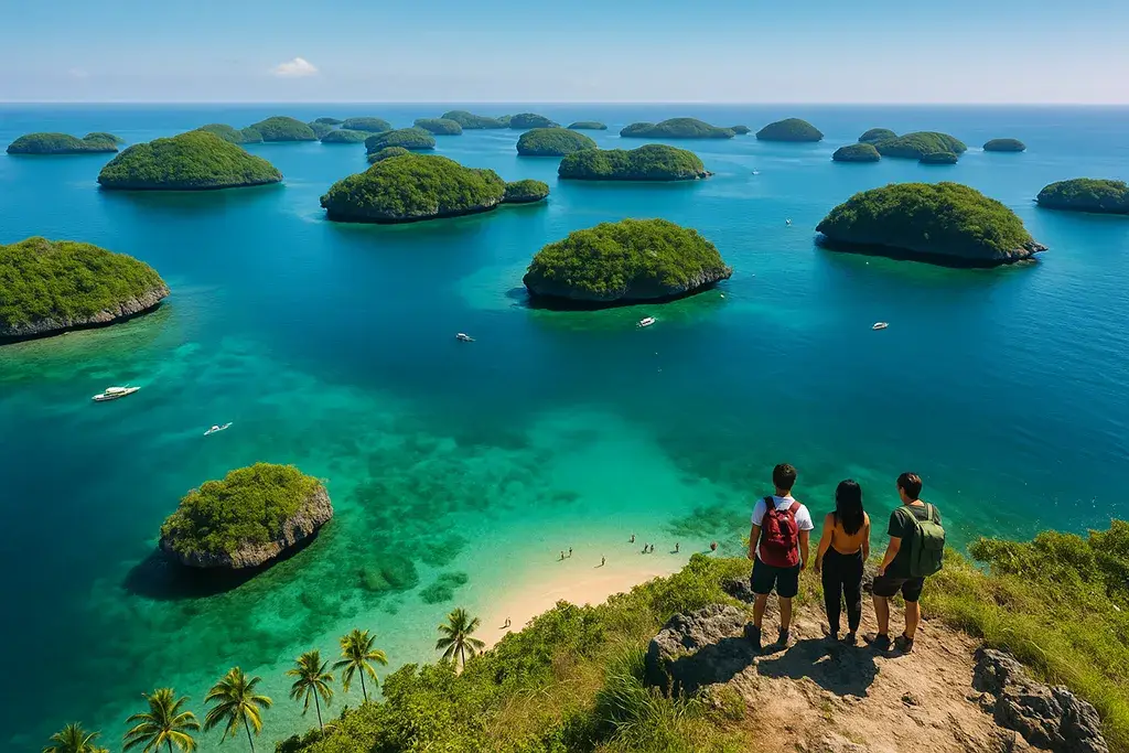 Aerial view of Hundred Islands National Park in Luzon, Philippines.