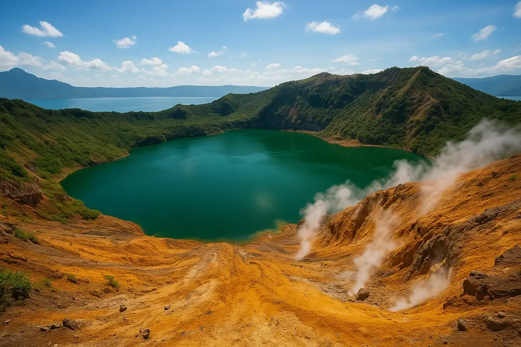 Crater rim of Taal Volcano with lake view in Batangas, Philippines.