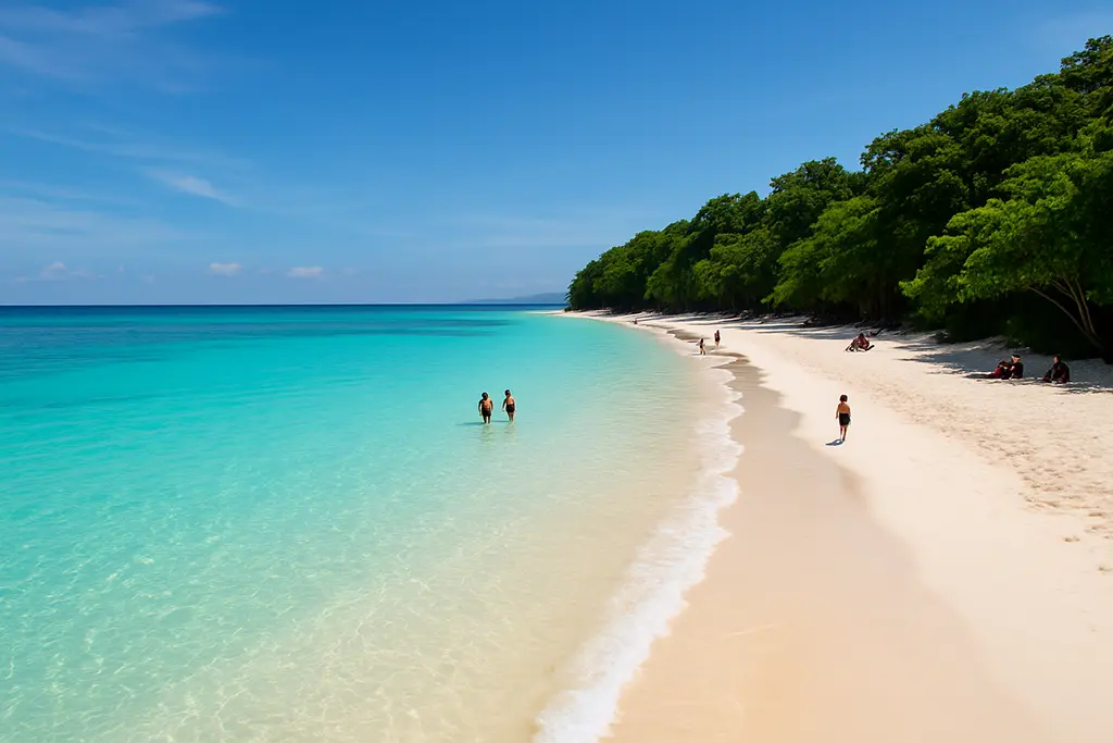 Talikud Island beach with clear water and white sand.