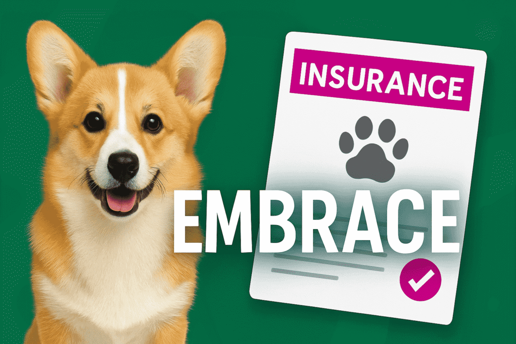Happy corgi puppy sitting near insurance papers – symbolizing pet insurance coverage and care in 2025
Embrace Pet Insurance