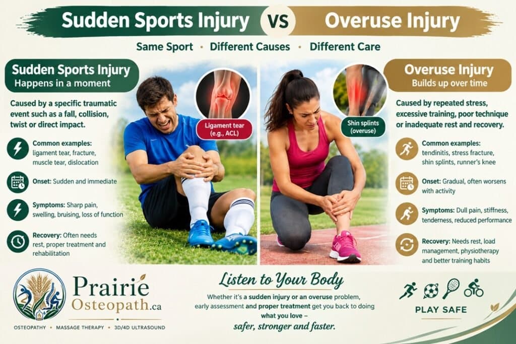 Sudden Vs. Repeated or overuse injuries treated at POMT Medical Clinic Regina SK