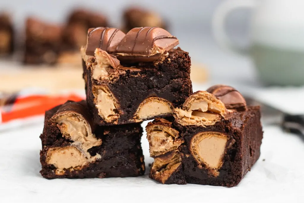 Kinder Bueno Brownie Recipe - 3 brownies piled up