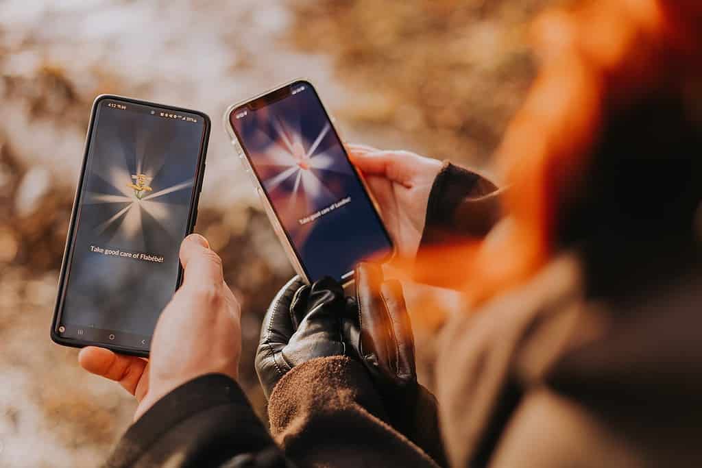 A close up of phone screens showing some Pokemon caught 