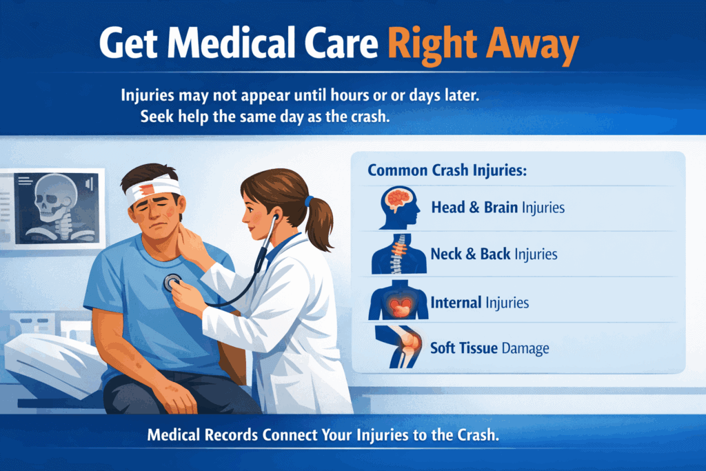 Get medical care after a drunk driving accident in Houston to identify hidden injuries