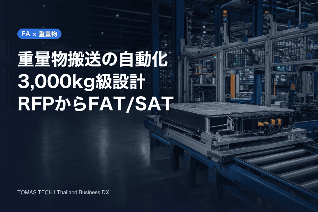 重量物搬送 自動化：3,000kg級コンベヤのRFP・FAT/SAT