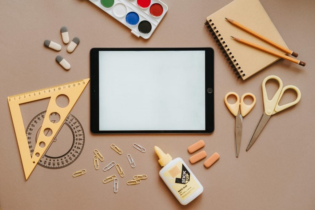 School supplies on a desk