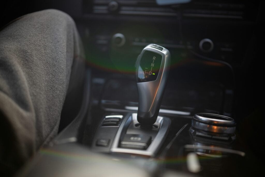 Gear selector in a car interior