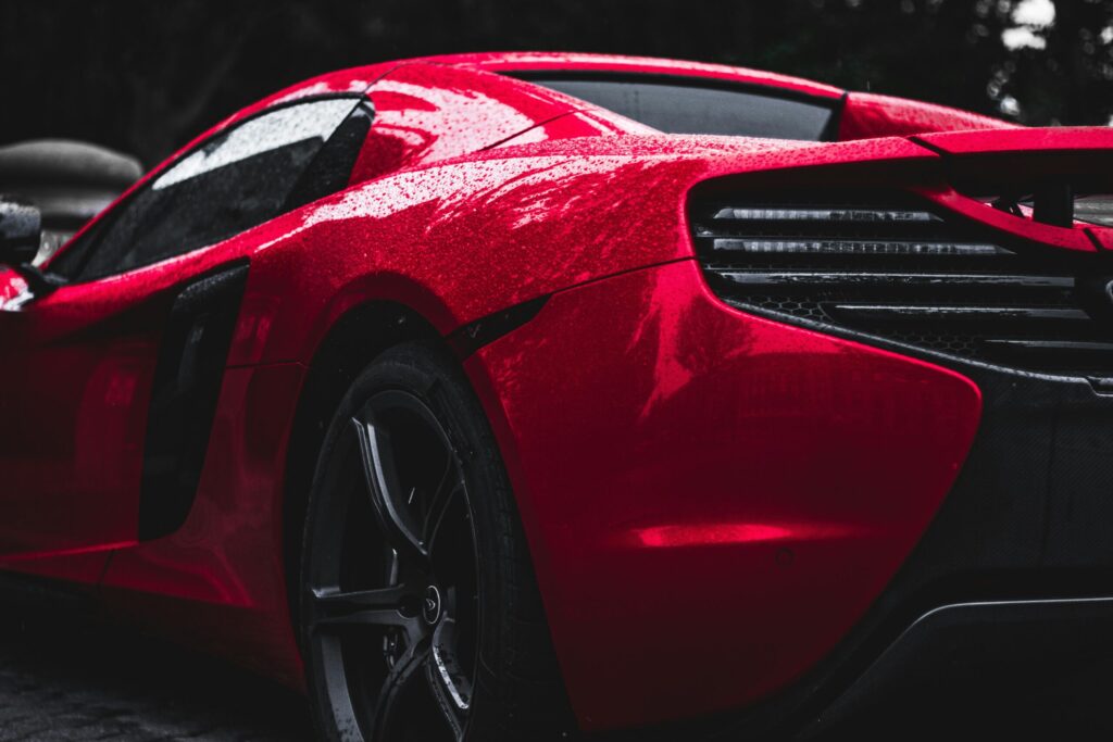 Close-up of a red performance car
