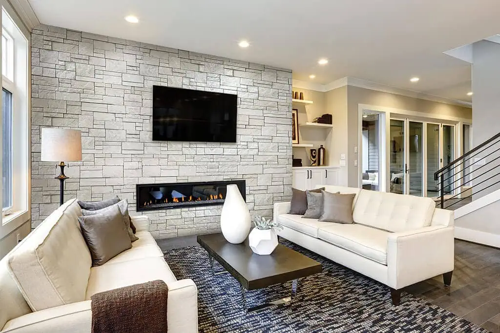 interior stone veneer wall for living room created with glacier ridge cut panels from affinity interior stone veneer wall for living room