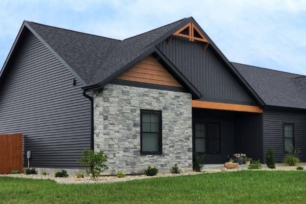 white stacked stone veneer on modern home exterior neutral stone siding color combinations