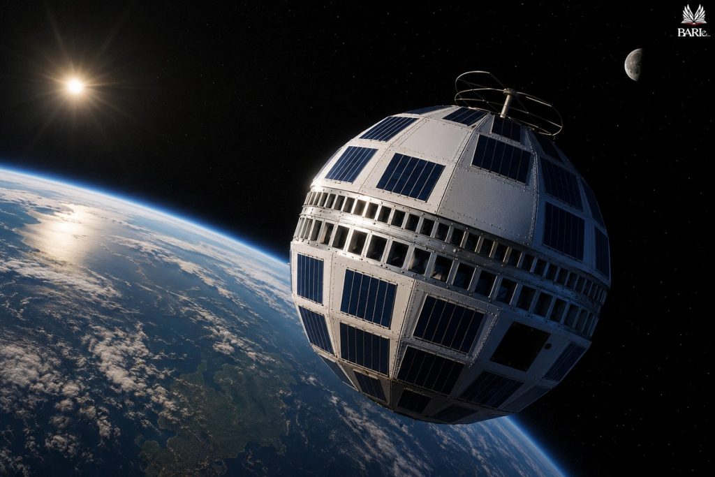 Immagine fatta con IA del satellite Telstar che ruota intorno alla terra