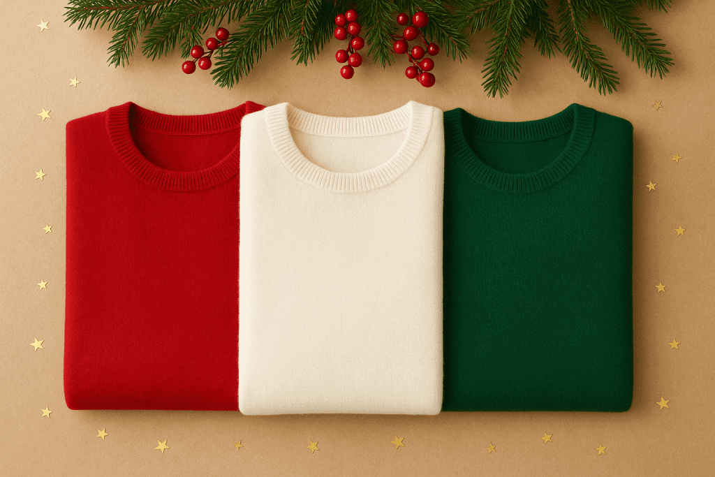 Christmas Cashmere Sweaters: Red, White, Green