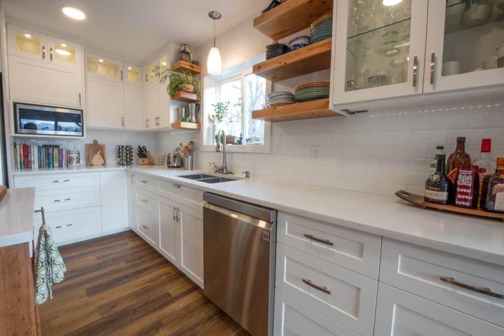Cabinetry includes glass doors for decorative heirloom china with interior cabinet lighting