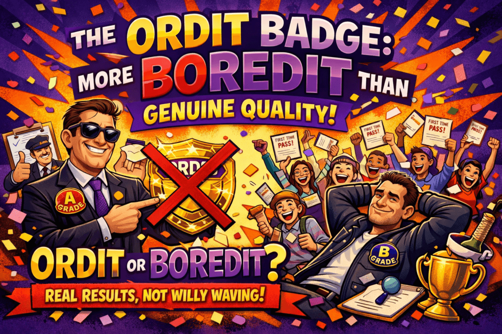 The ORDIT Badge. Is It More BOREDIT Than Genuine Quality? - DrewMatic Automatic Driving School Automatic Driving Lessons - The ORDIT Badge. Is It More BOREDIT Than Genuine Quality?