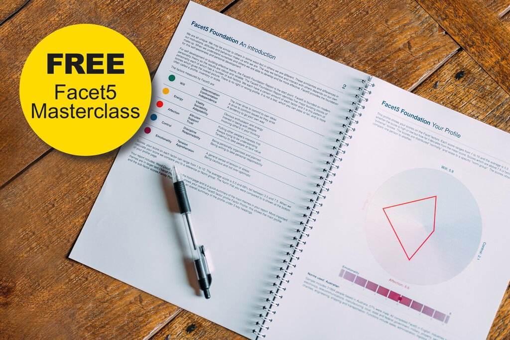 Free Facet5 Masterclass notebook open with pen