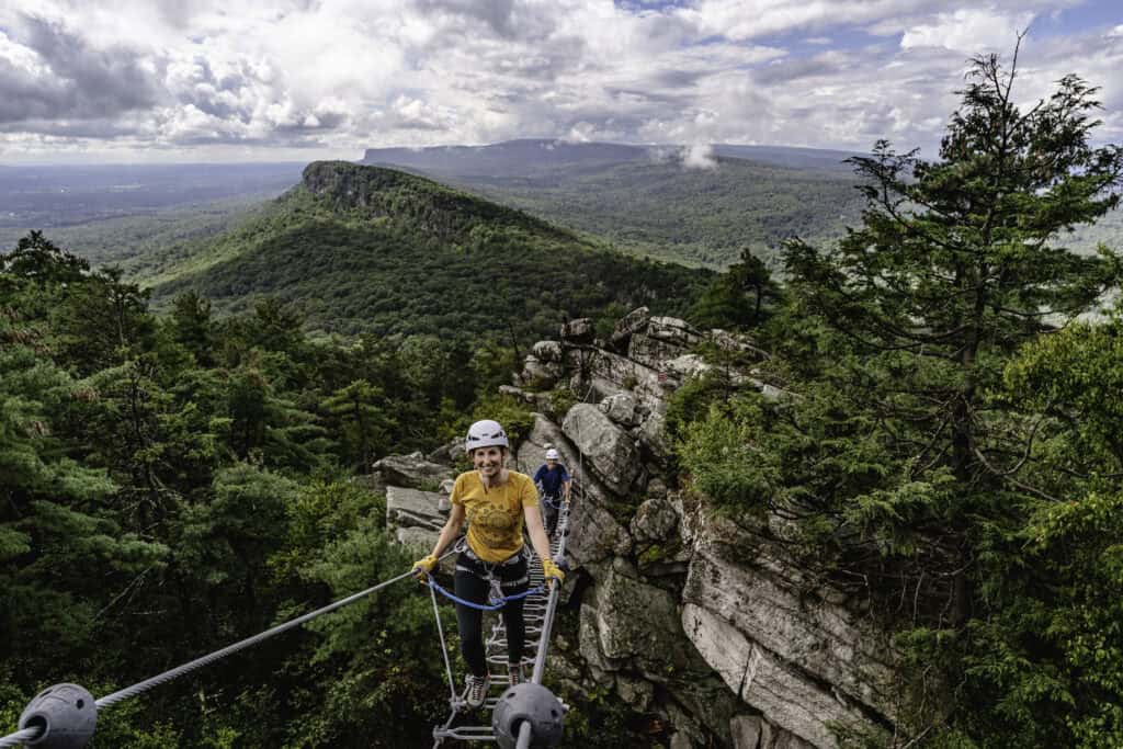 Woman Embarking on Mohonk's Via Ferrata in New York