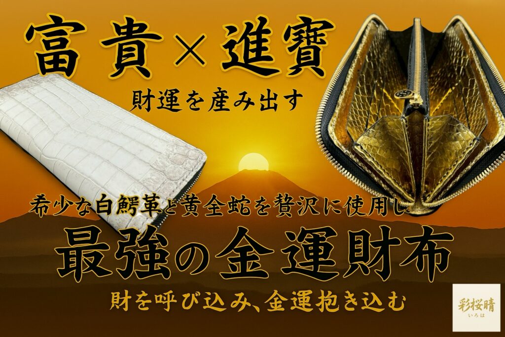 開運・金運財布の彩桜晴。風水と魯班尺を掛け合わせ、更に最大吉数の168も盛り込んだ最強の金運財布。一般的な金運グッズや金運財布とは別物であり財運神の神器です。