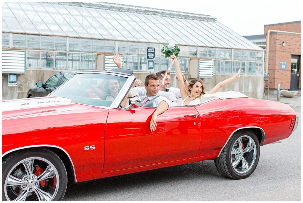 Red Chevelle - Wedding Party - Bride and Groom leaving - Grey Loft Studio - Ottawa Wedding Photographer & Videographer -Light and Airy - Kanata, Westboro, Orleans - Luxury, Genuine, Affordable Photography.