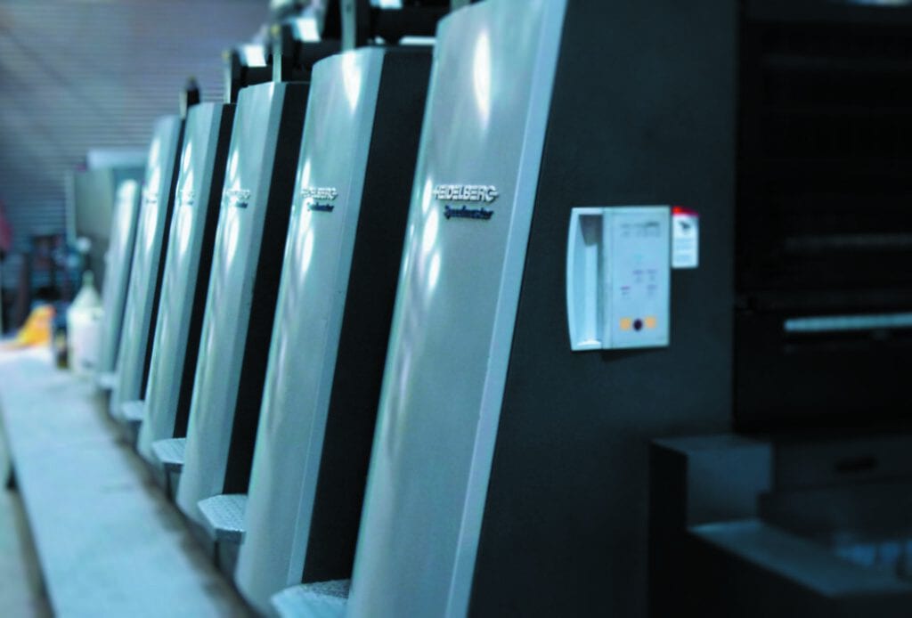 Heidelberg XL 75 5-colour litho press at XL Press print works, Little Barford, St Neots, Cambridgeshire