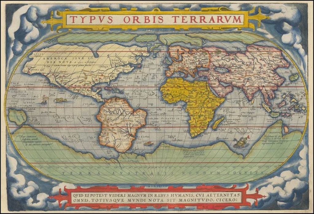 Wereldkaart 1572 Ortelius