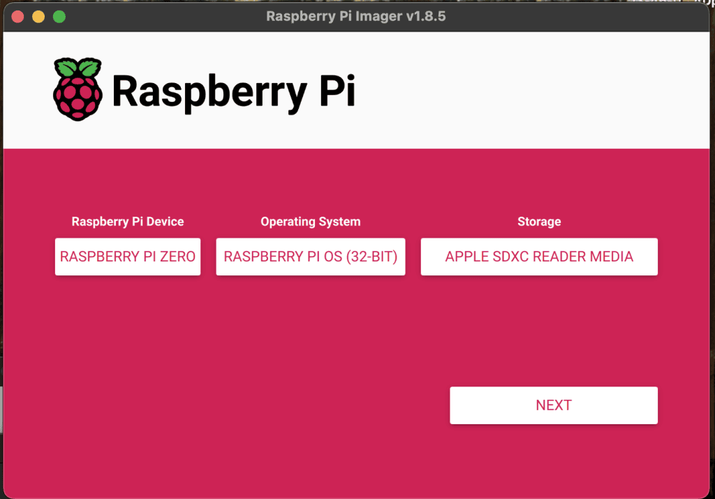 Raspberry Pi Imager Menu