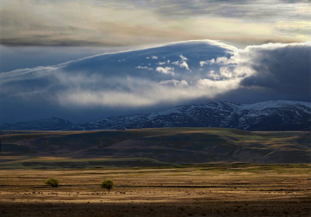 Stratification of light, clouds and landscape. Oteake Conservation Area, Maniototo.