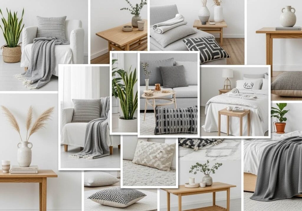 Japandi decor style collage