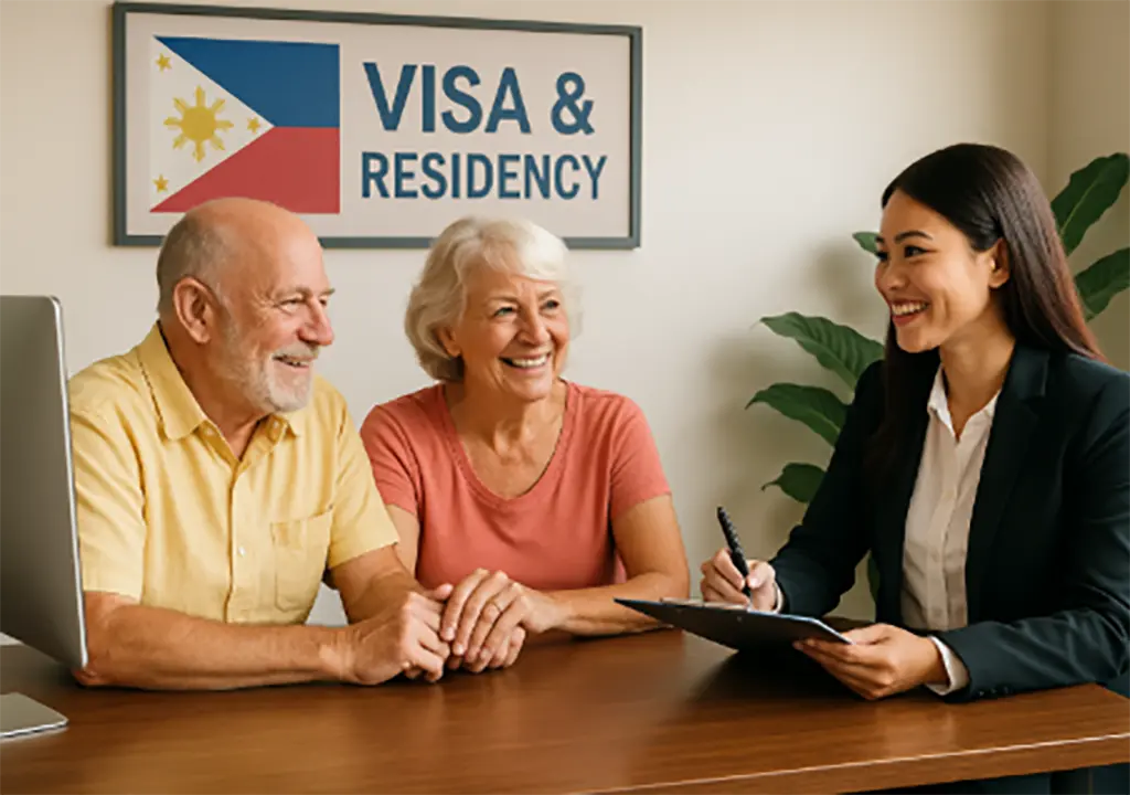Foreign retiree applying for Philippines SRRV retirement visa at immigration office.